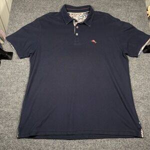 Tommy Bahama Polo Shirt Mens XL Navy Emfielder Supima Cotton Blend Pique Rugby